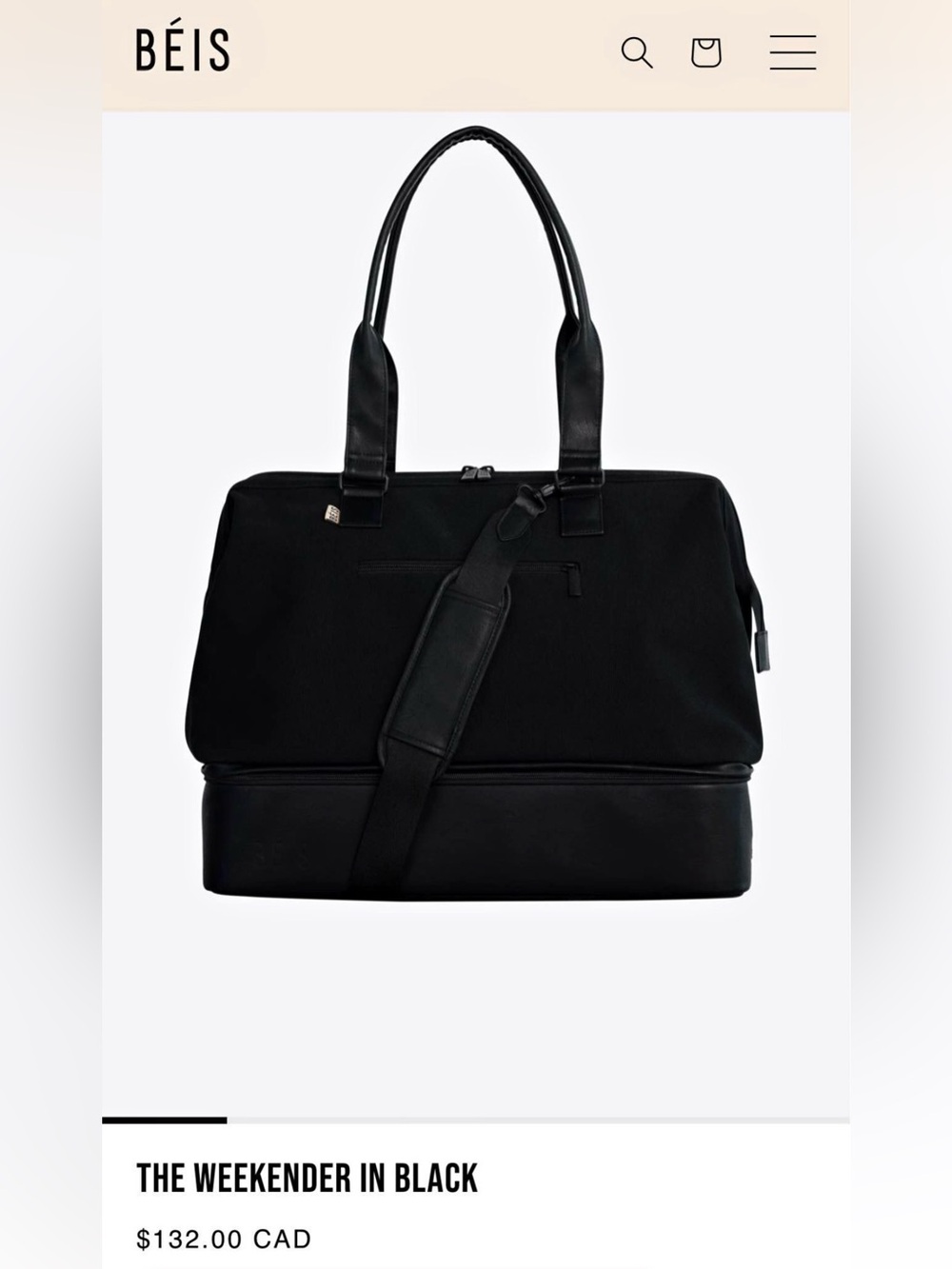 BEIS Black Travel Duffel with Removable Shoulder Strap Full Size